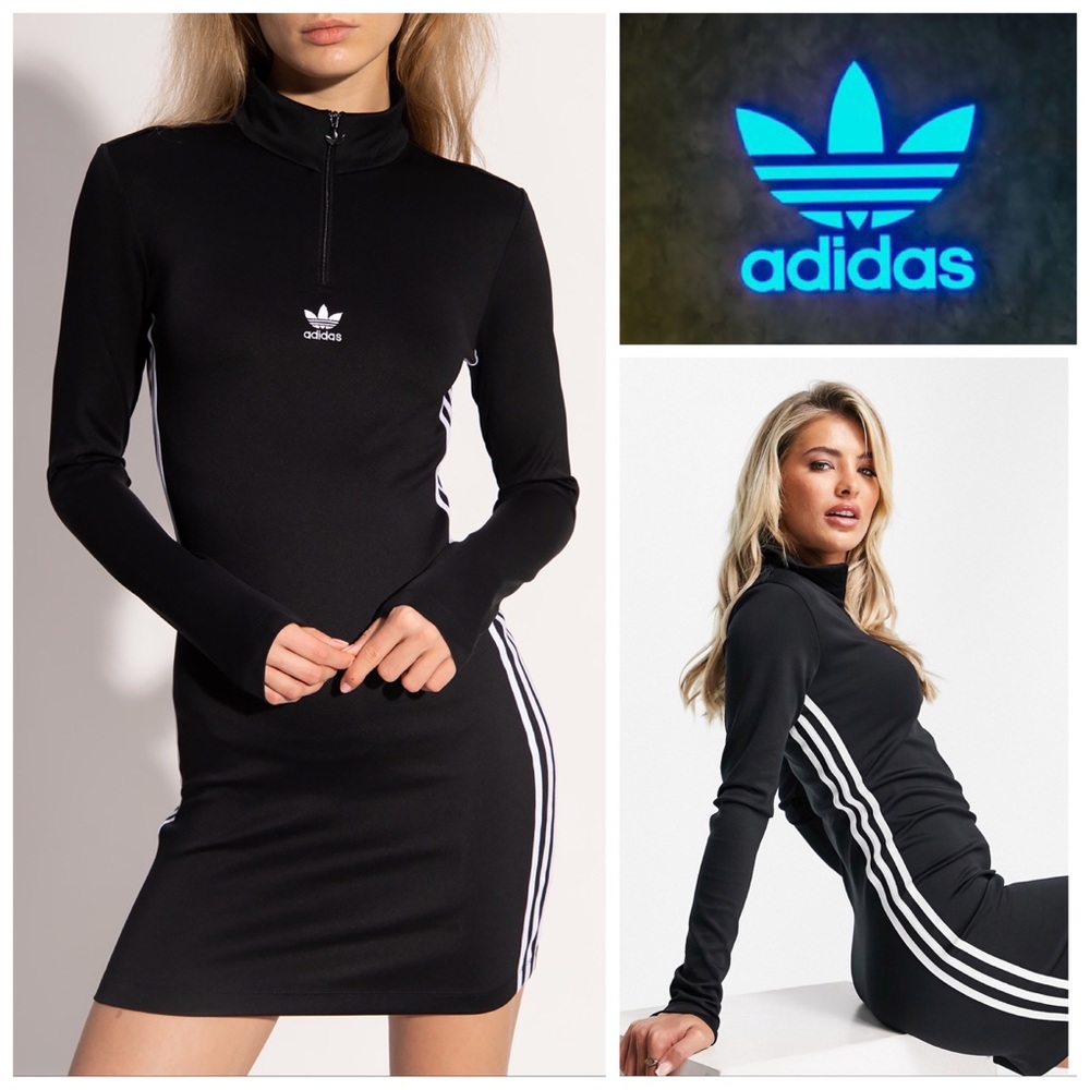 Adidas originals black body-con long sleeve dress
